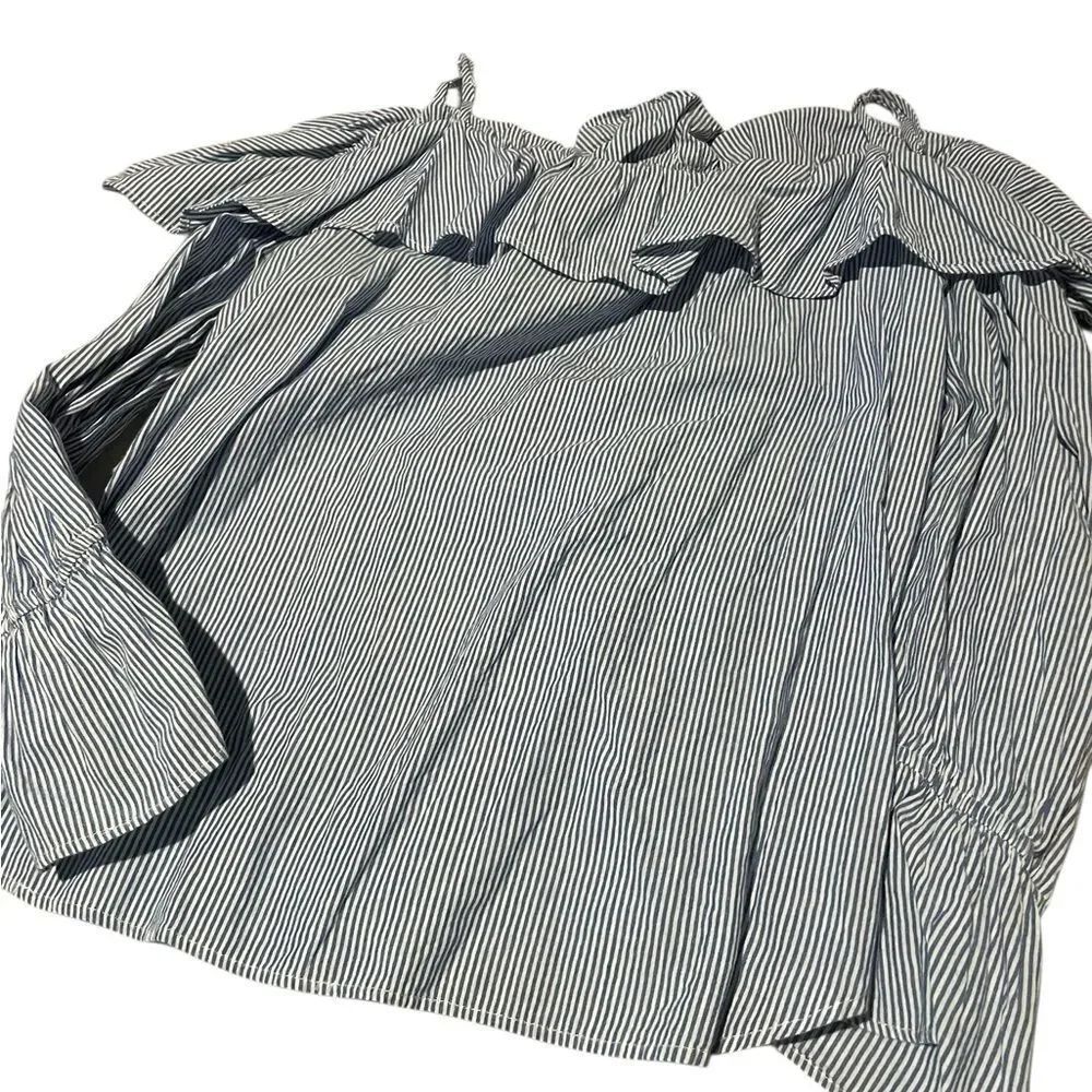 Karen Kane Navy and White Striped Off-Shoulder Top